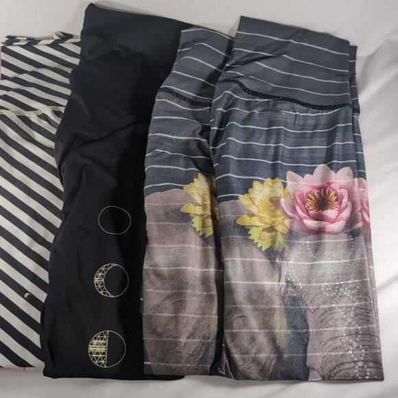 5 Lot Teeki Leggings M Medium Pairs Moon Phases Stripes Lotus Flower 25" Ankle - Picture 3 of 13